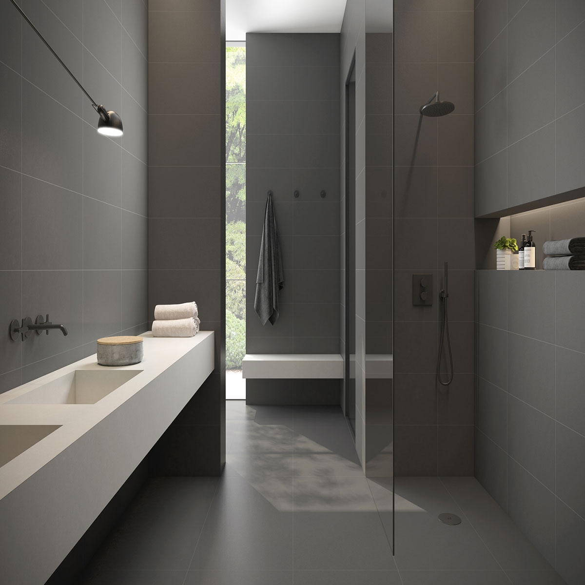 Casa de banho com pavimento Carpenter Dark 60x120