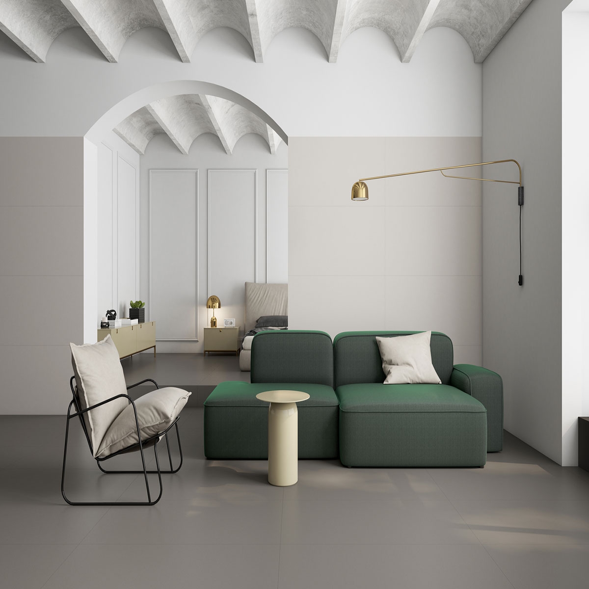 Interior with Carpenter Grey pavement 60x120