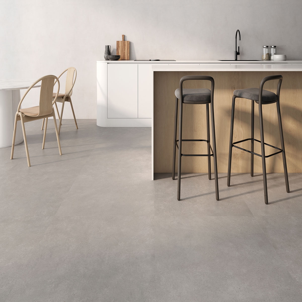 Interior con pavimento Concrete Dark 90x90