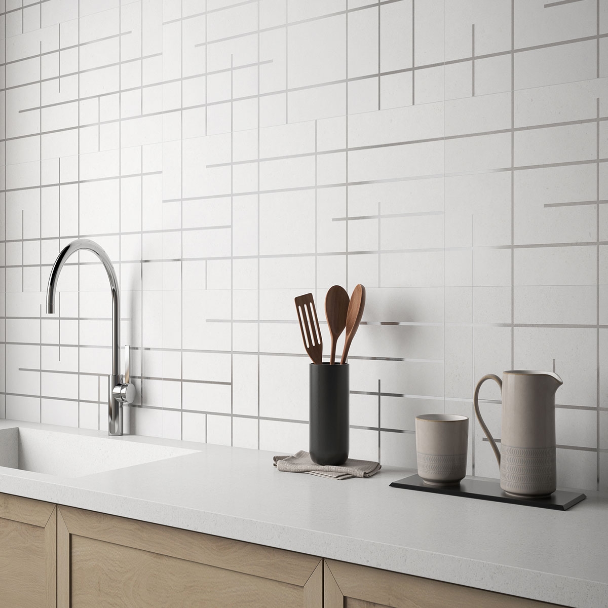 Cocina con revestimiento Concrete Rail Light 30x90