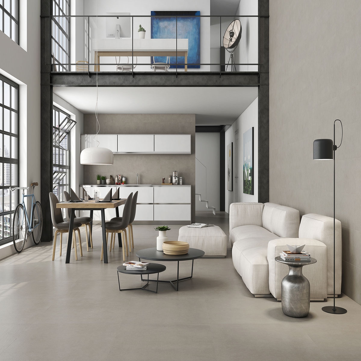 Interior com pavimento Core Tortora 60x60