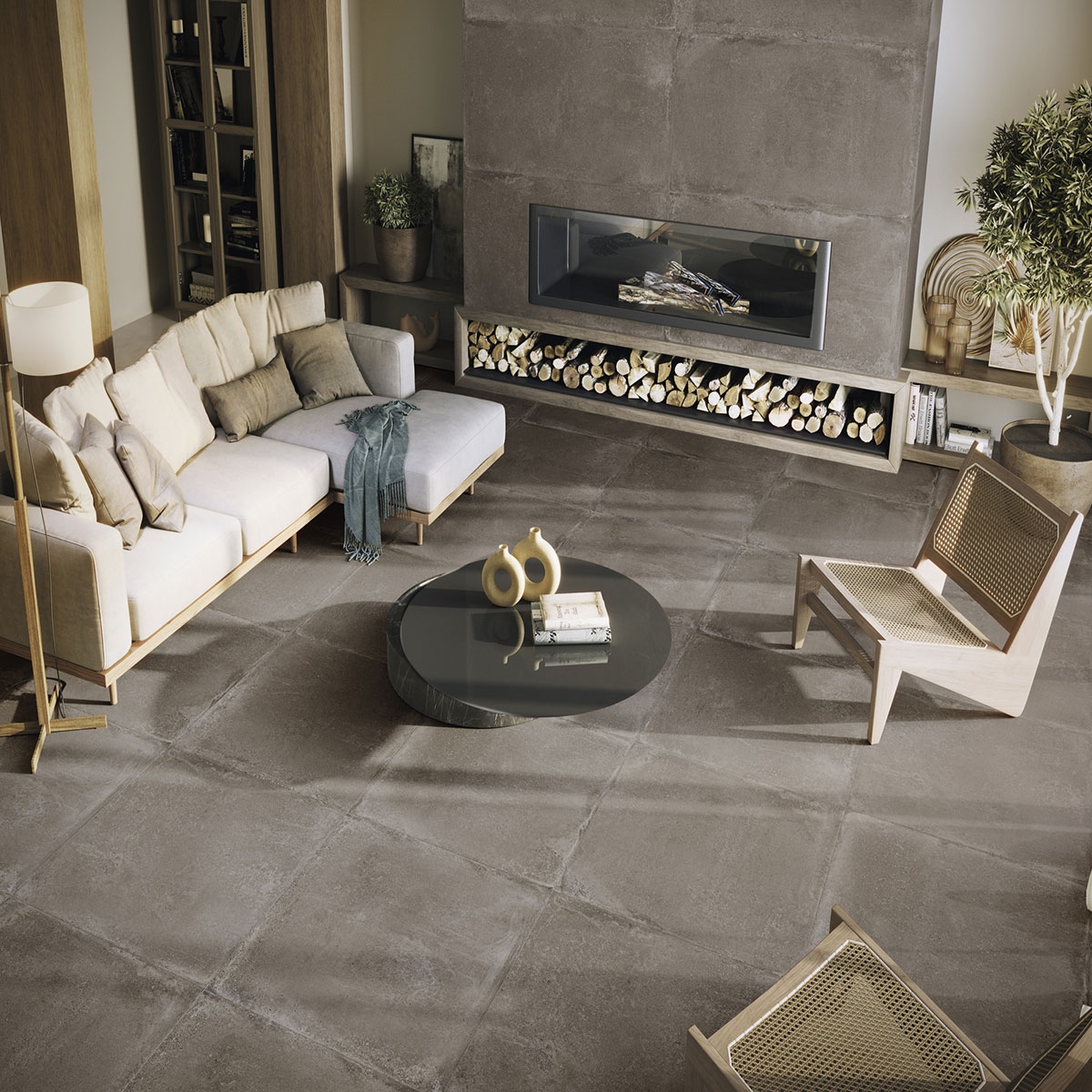 Interior com pavimento Davenport Brown 90x90