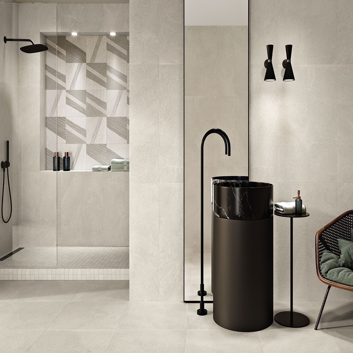 Bathroom with Burlington Mosaic Pearl flooring 30x30