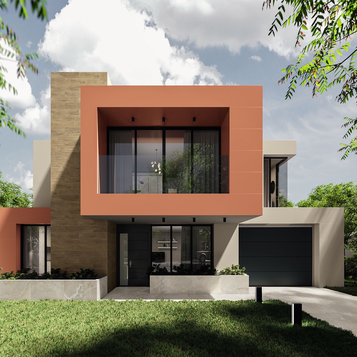 Exterior com pavimento antiderrapante de areia transversal 60x120