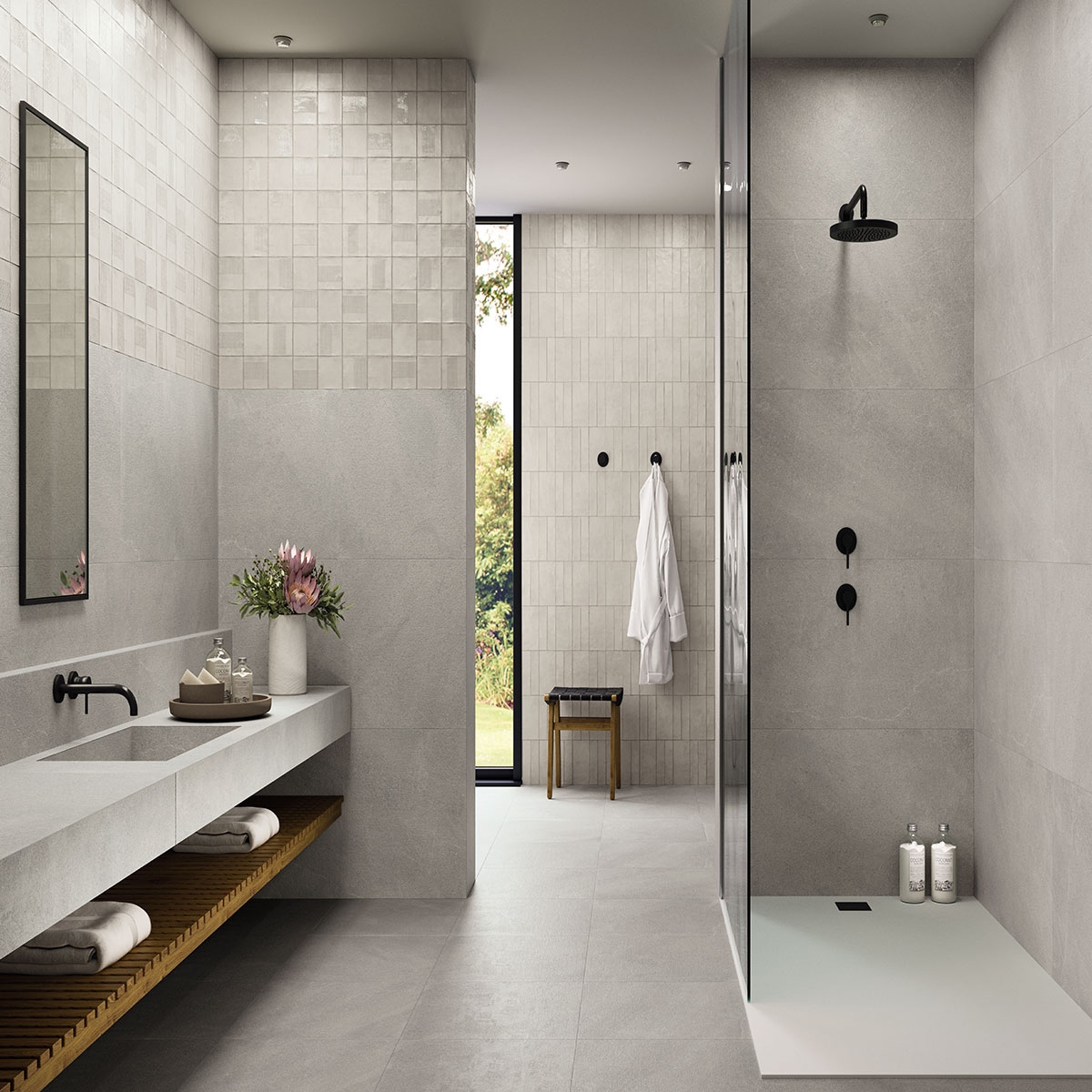 Baño con pavimento Burlington Grey 60x120