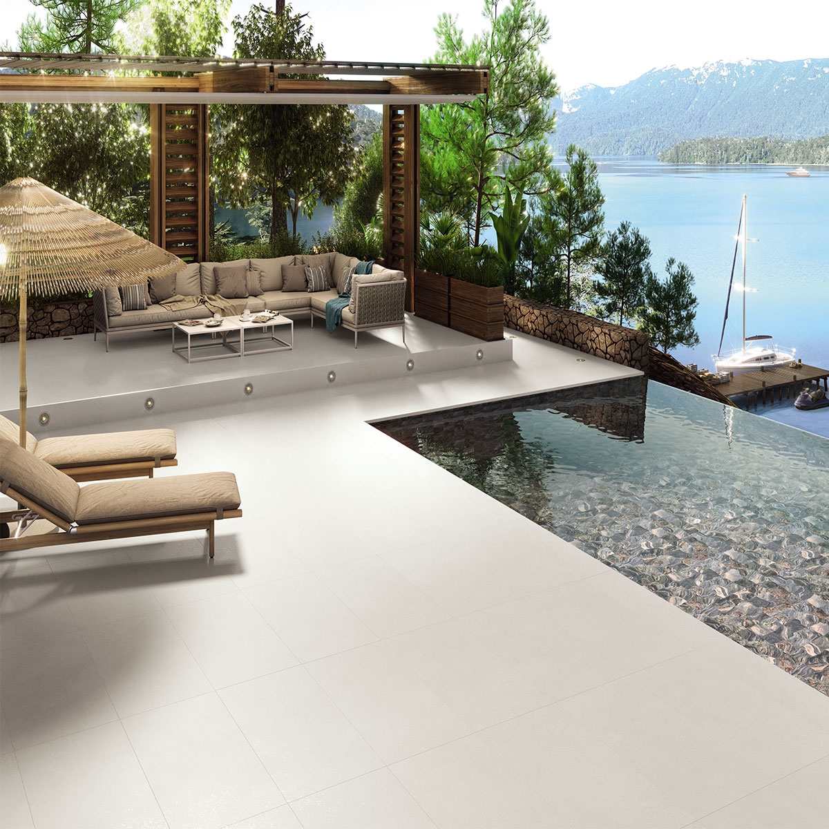 Piscina com pavimento Illinois White Anti-Slip 60x120