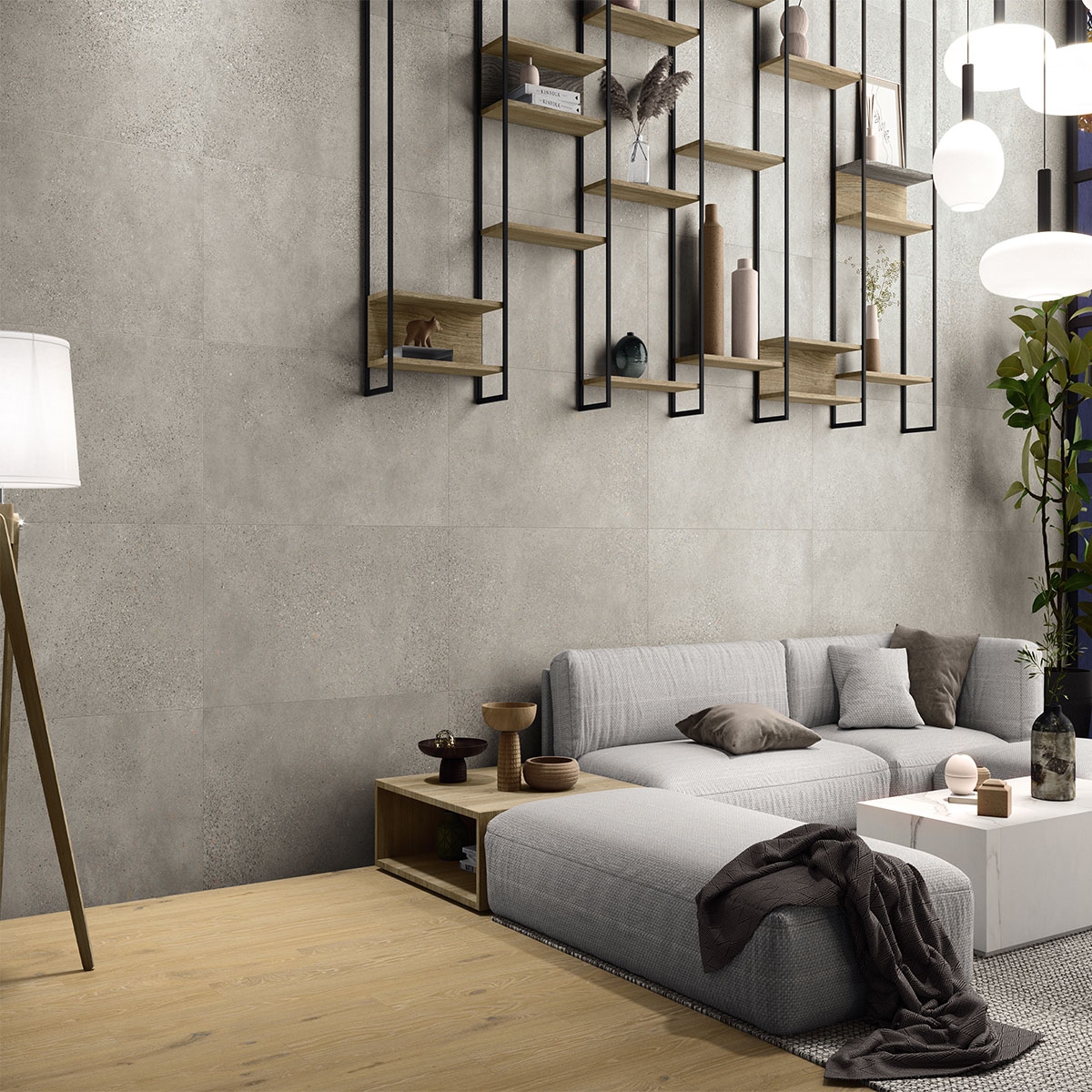 Sala con revestimiento Illinois Grey 60x120