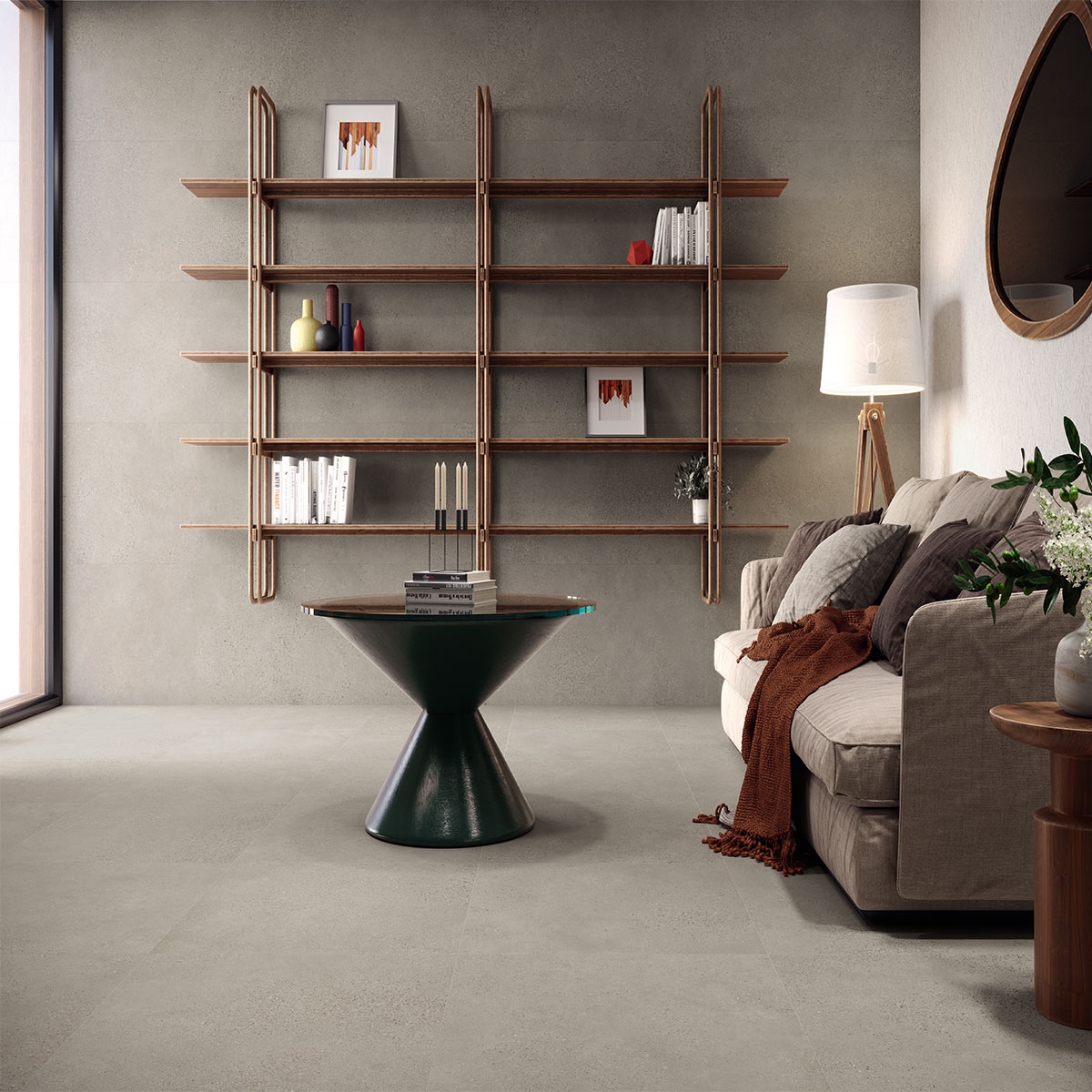 Sala com pavimento y revestimiento Illinois Cinza 75x75