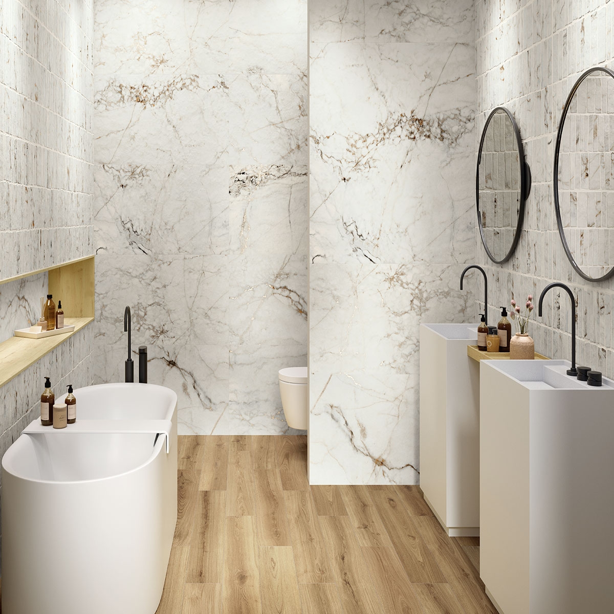 Salle de bain avec Koen Caramello Matte flooring 30x120