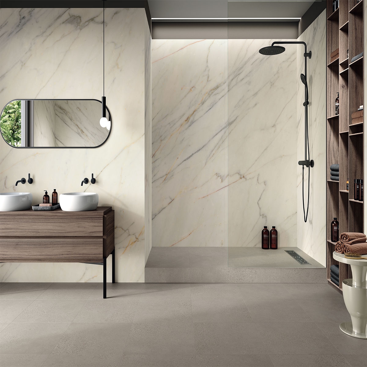 Baño con pavimento Illinois Grey 60x60