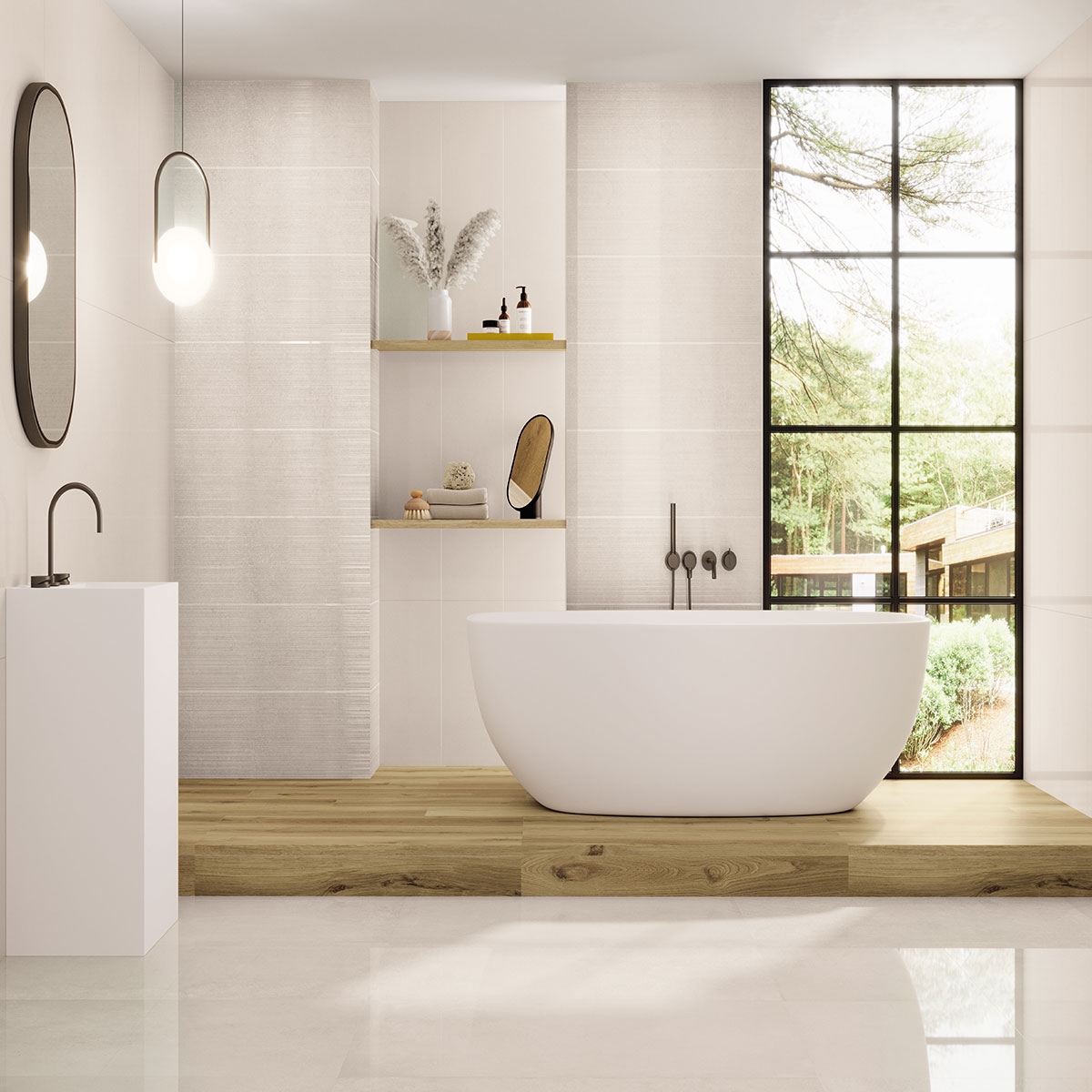 Baño con pavimento Koen Caramello Antideslizante Mate 20x120