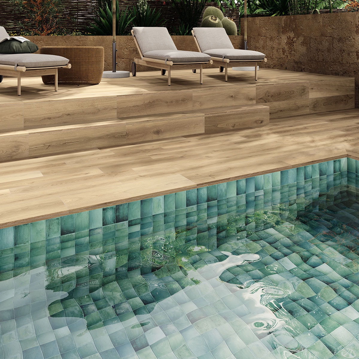 Exterior com pavimento Koen Straight Step C3 Caramello 33x120