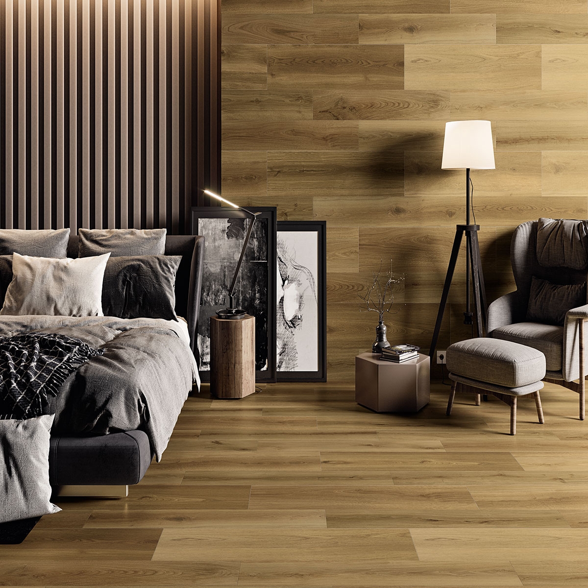 Interior com piso Koen Miele Mate 30x120