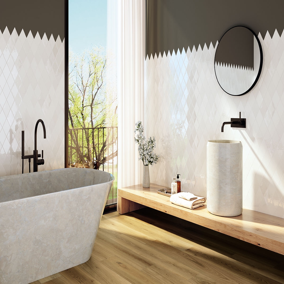 Salle de bain avec sol Koen Miele 20x120