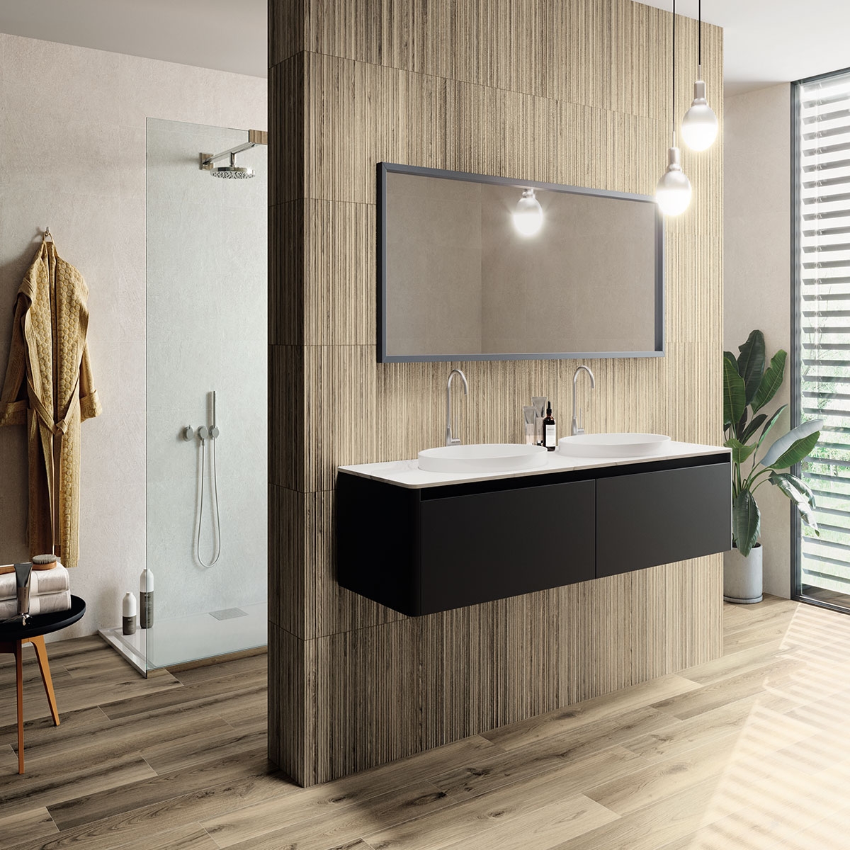 Casa de banho com pavimento Koen Naturale 20x120