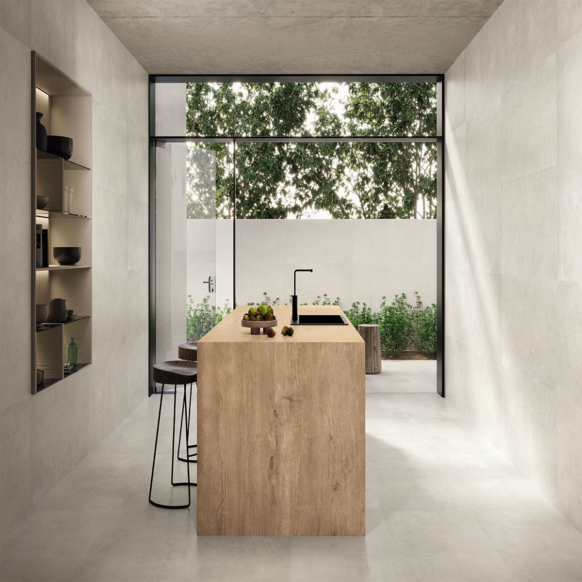 Interior con pavimento Think Grey 60x120