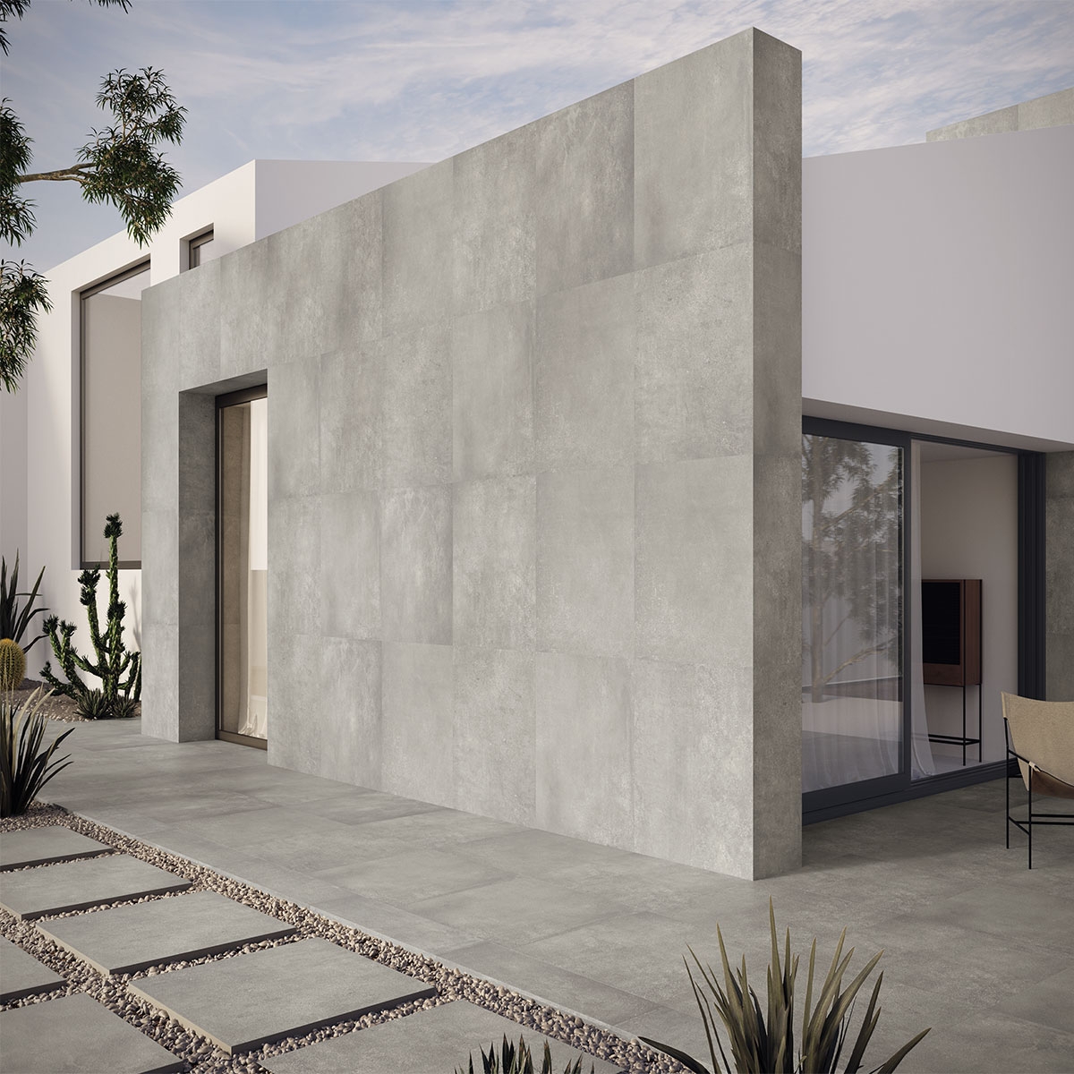 Exterior com pavimento Think Grey 100x100