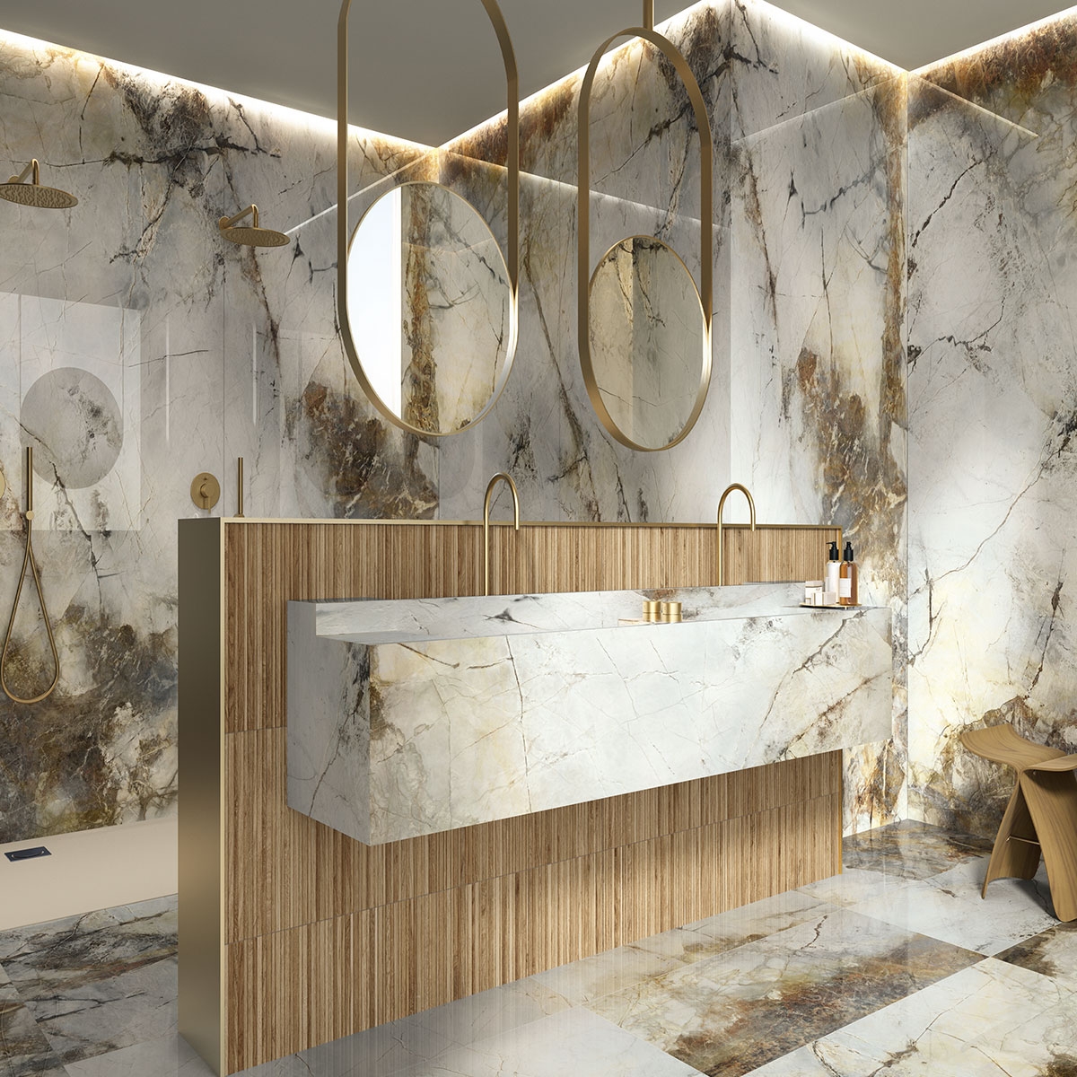 Badezimmer mit Koen Ki Caramello Wandfliesen