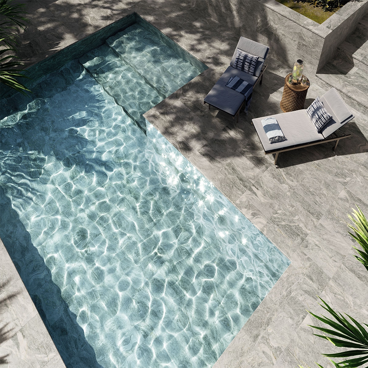Vaytan Grey Pool with Pavement Pair Angle Indoor Pool 33x33