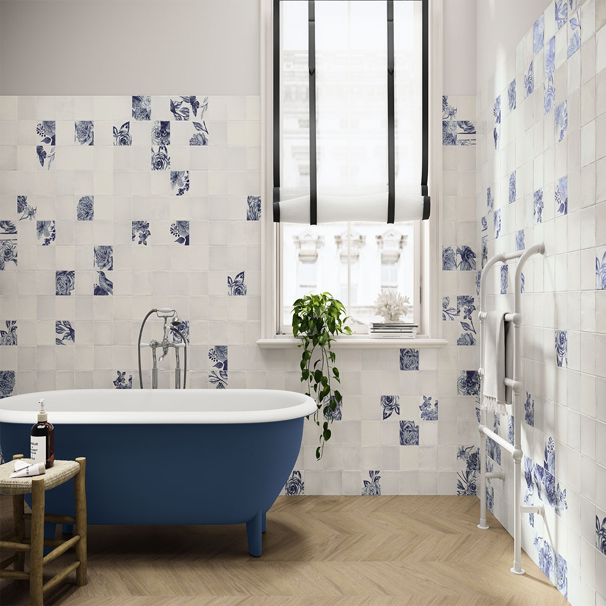 Badezimmer mit Sintra Floris Ice White Mix 12,4x12,4 Verkleidung (Schachtel mit 0,49 m²)