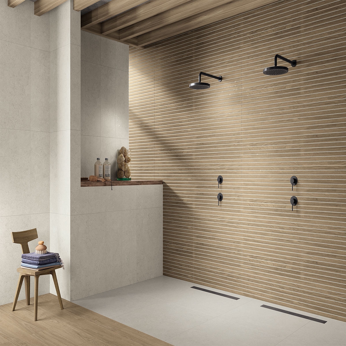Salle de bain avec revêtement Kinfolk Kinstone Steam Shoji 30x90
