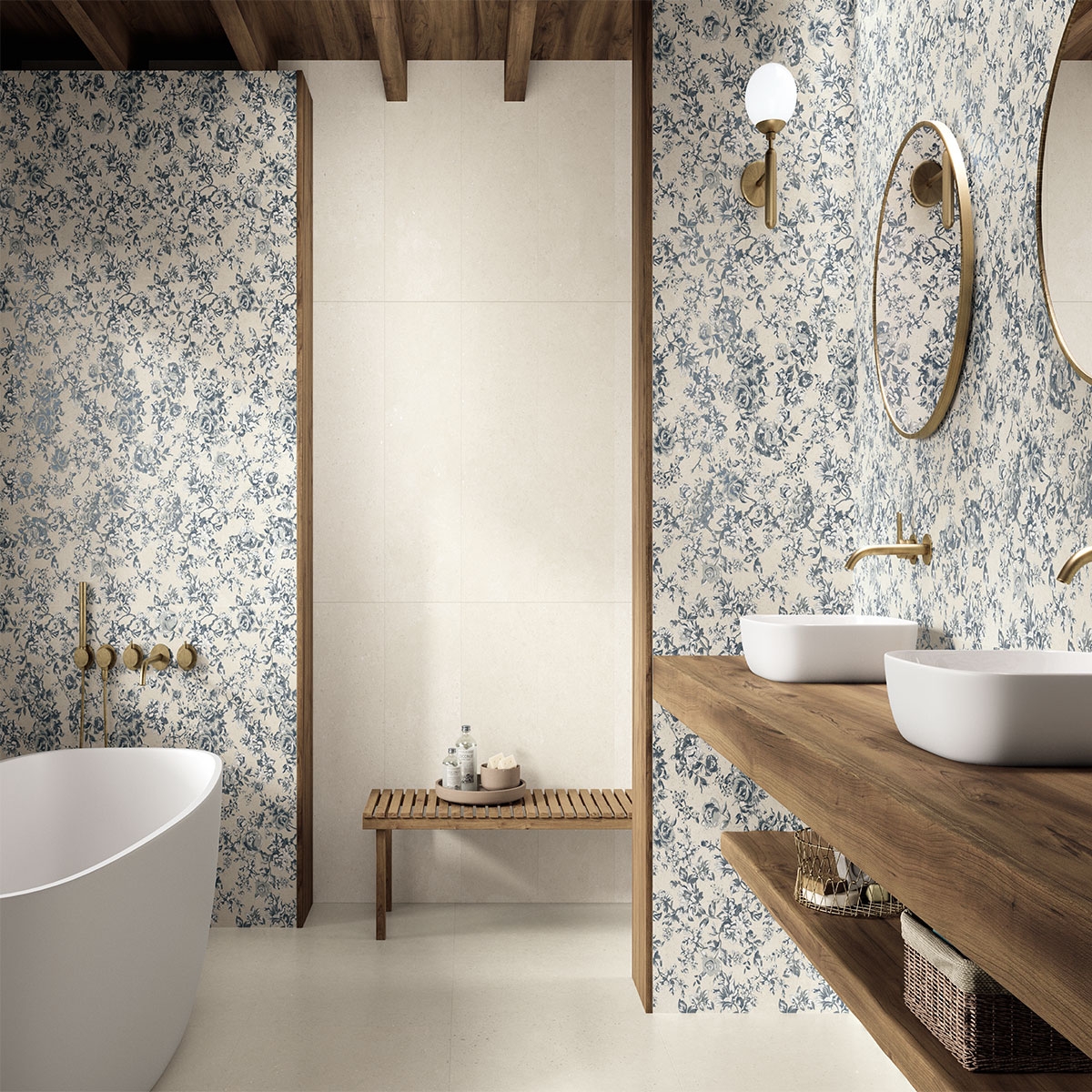 Salle de bain avec revêtement Kinfolk Kinstone Chalk 30x90