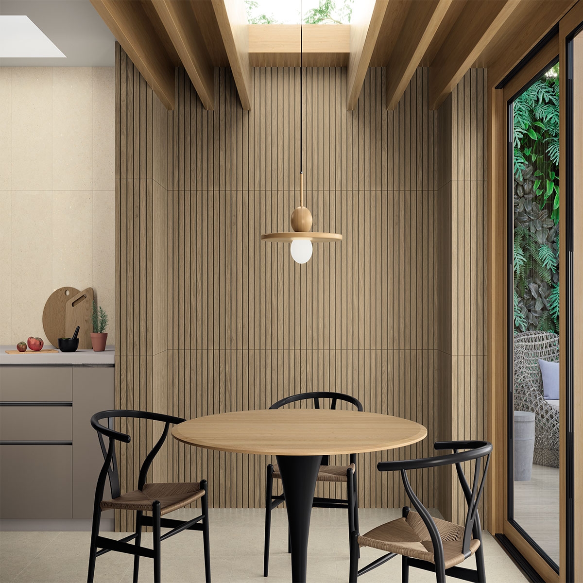 Interior con revestimiento Kinfolk Kinstone Black Shoji 30x90