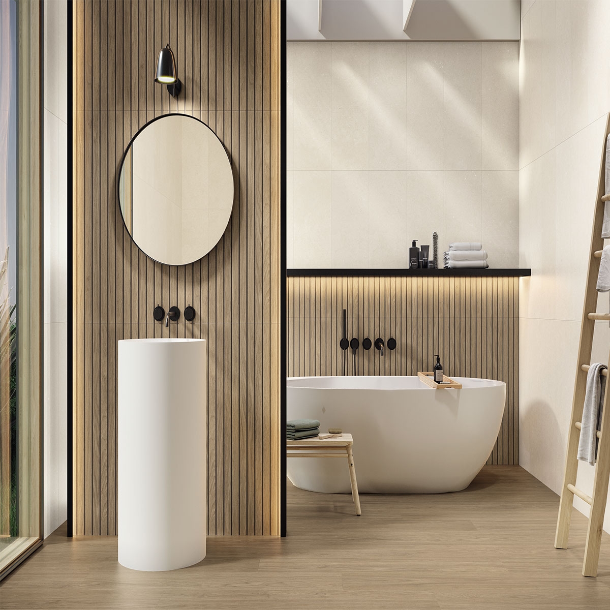 Baño con revestimiento Kinfolk Kinstone Black Shoji 30x90