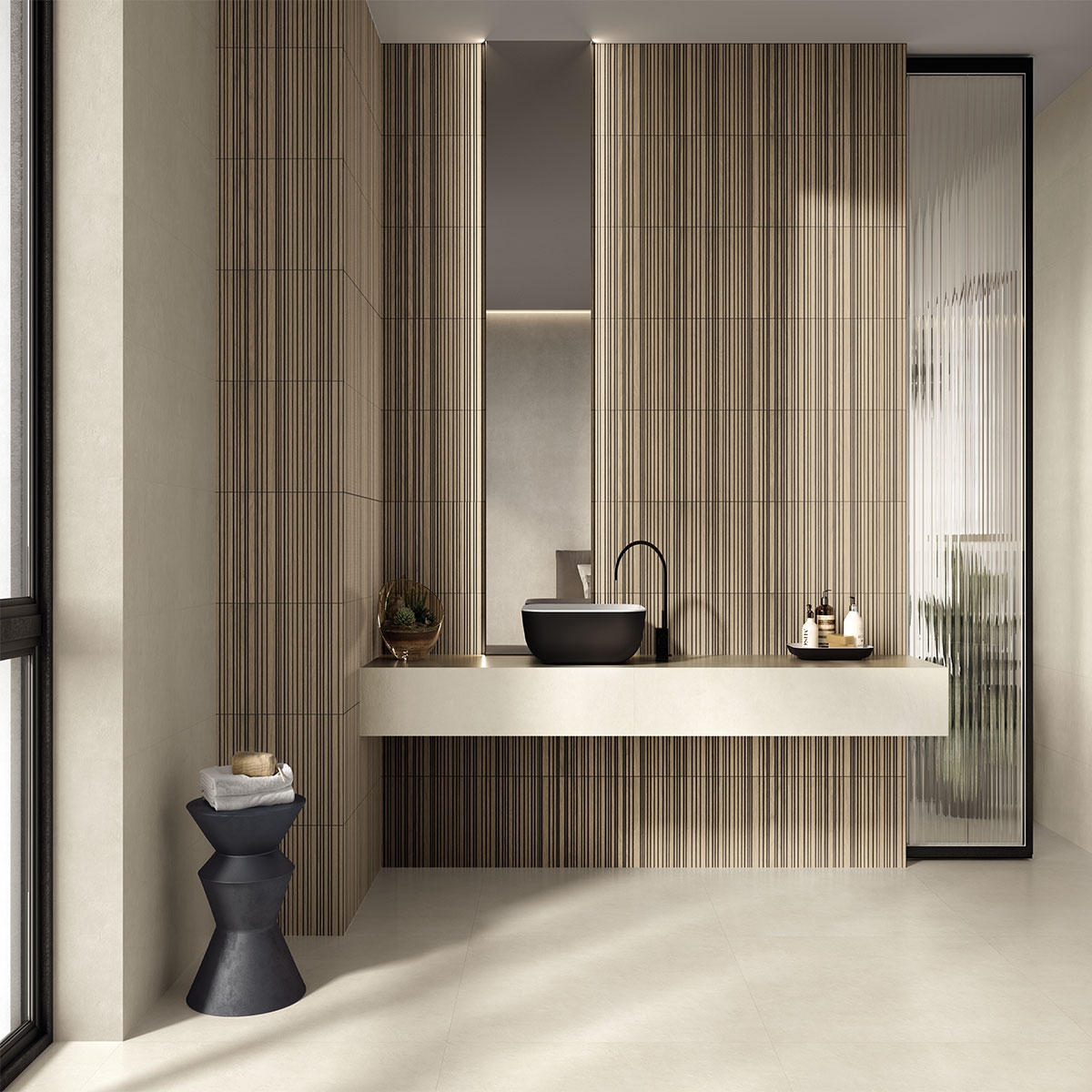 Baño con revestimiento Kinfolk Tarima Black 30x90 (1.08m2)
