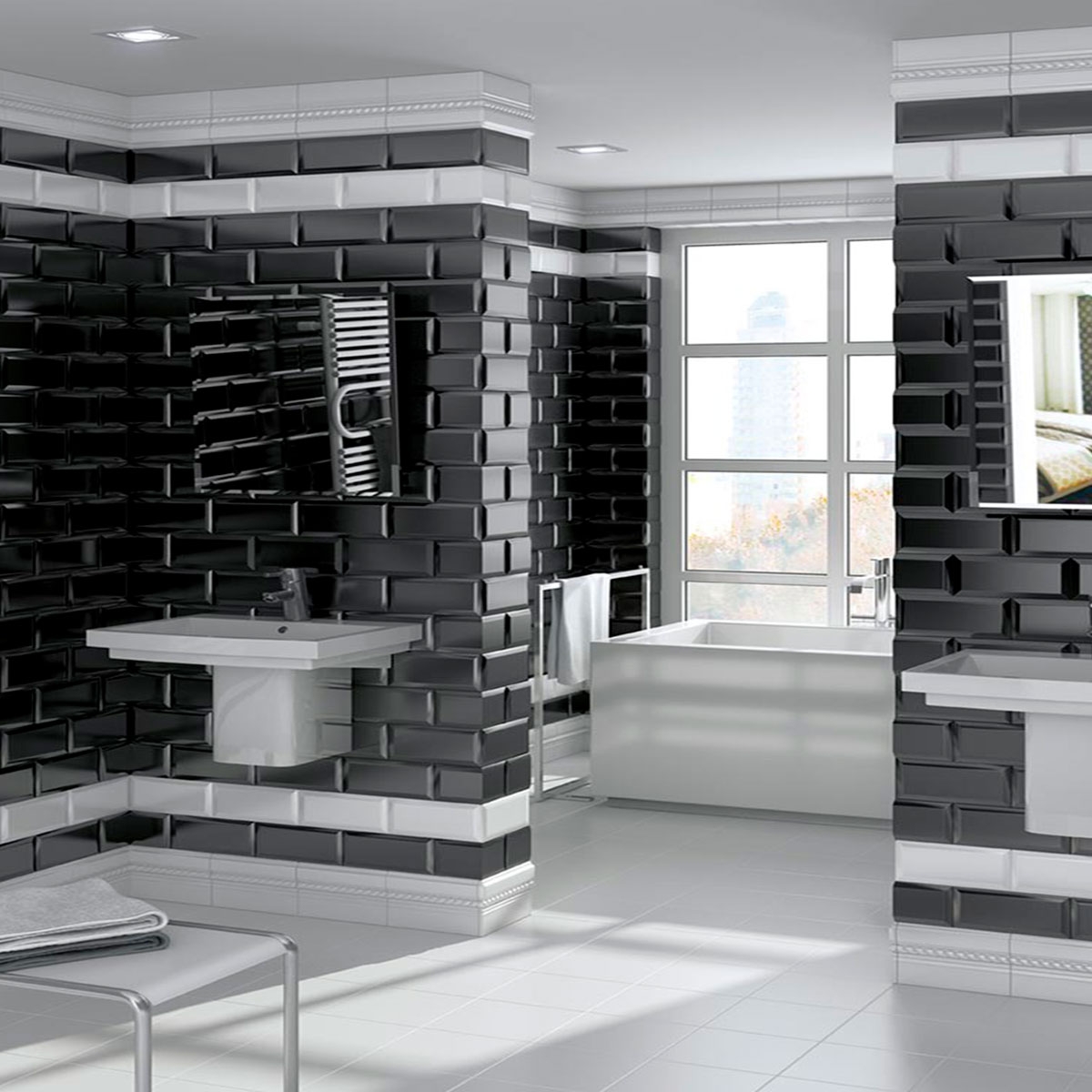 Casa de banho com revestimento Mugat Black 10x20