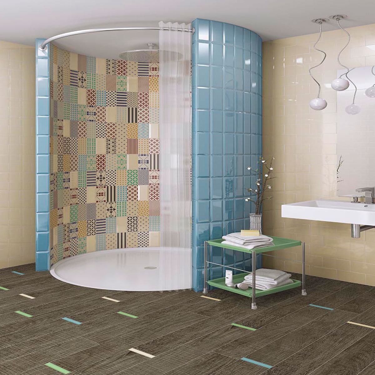 Salle de bain avec revêtement Mugat Glossy Sky Blue 10x20 (Boîte de 1m2)