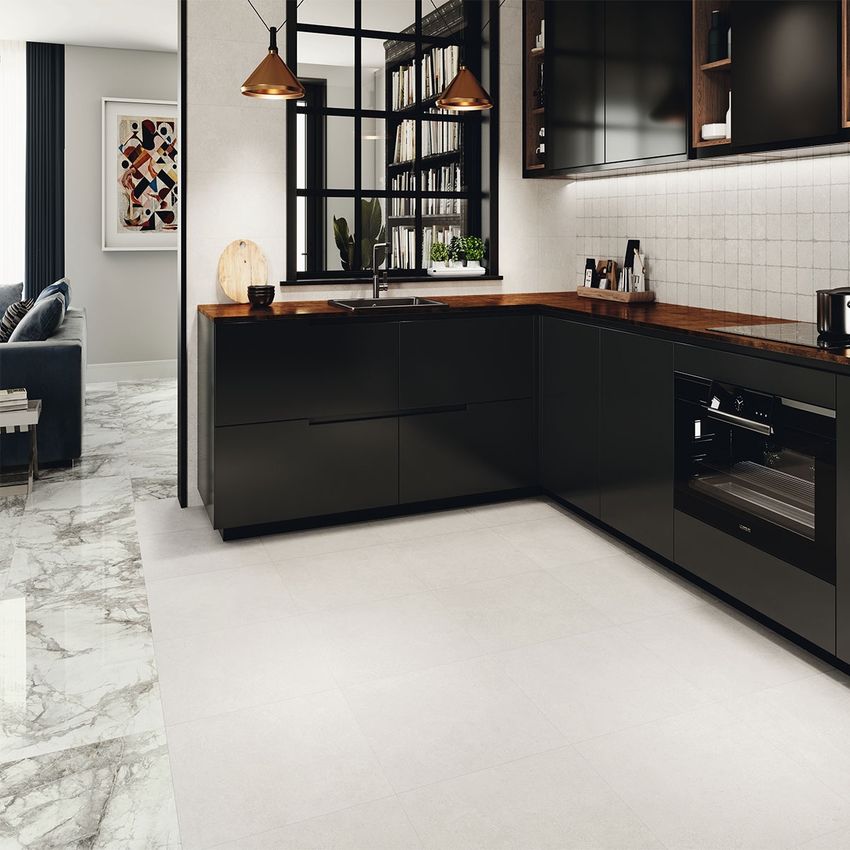 Interior con revestimiento Mosaico Rustico Wabi Sabi Bianco 30x30 (Precio por pieza)