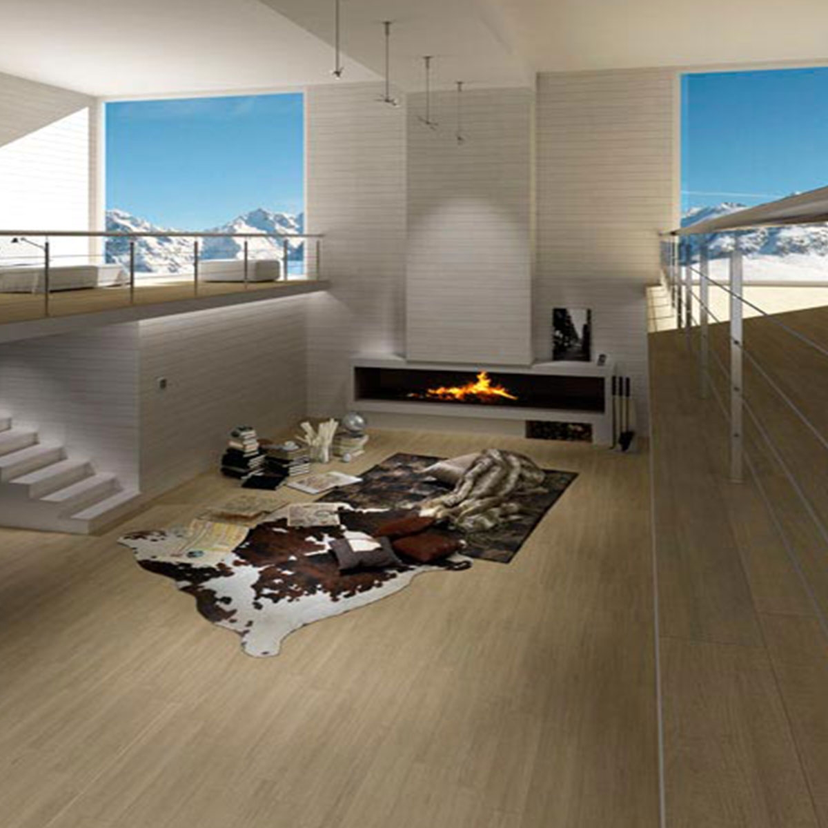 interior com pavimento Orsa-CR Basic Matte Beige 14.4x89.3