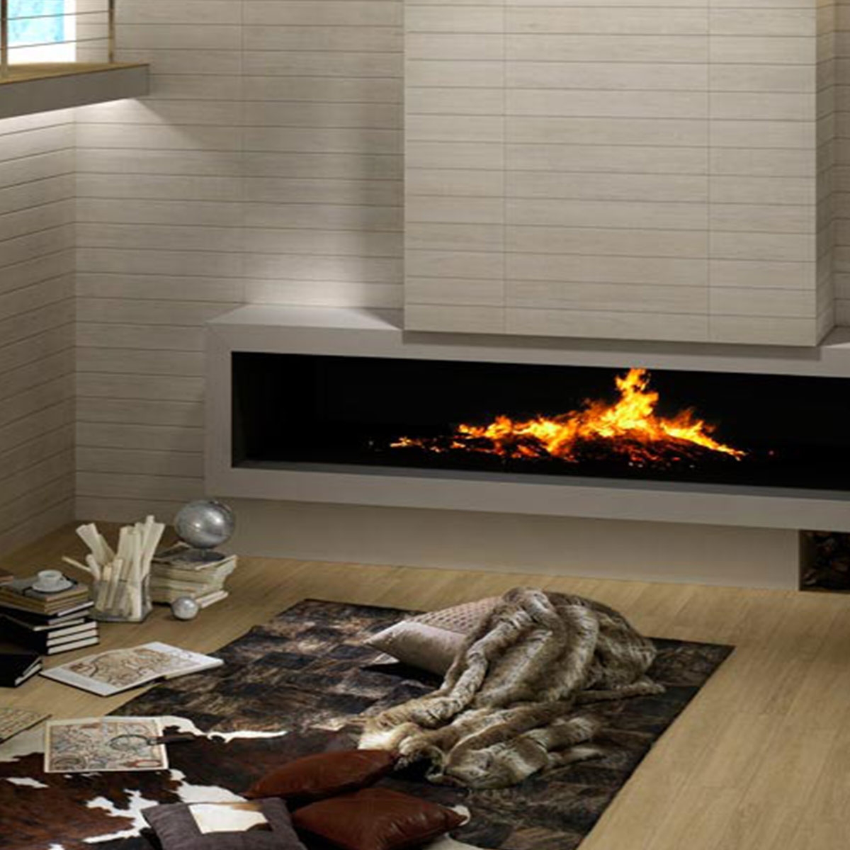 Sala de estar com piso Orsa-CR Basic Matte Beige 21.8x89.3