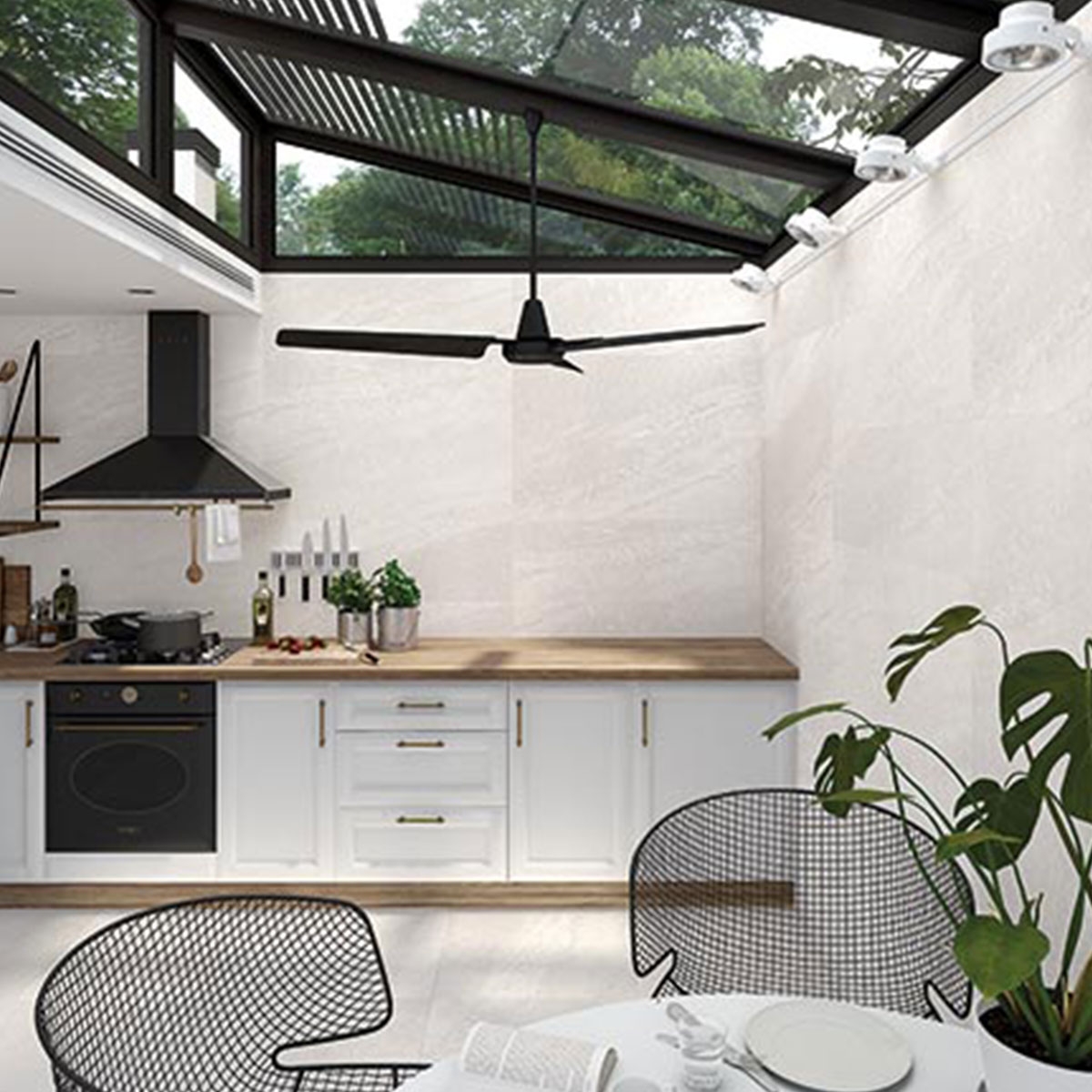 Cozinha com revestimento Rho-R Matte White 32x99