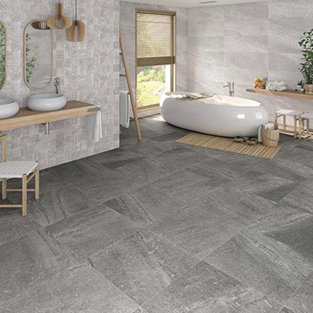 Baño con revestimiento Rho Zafora-R Gris Mate 32x99