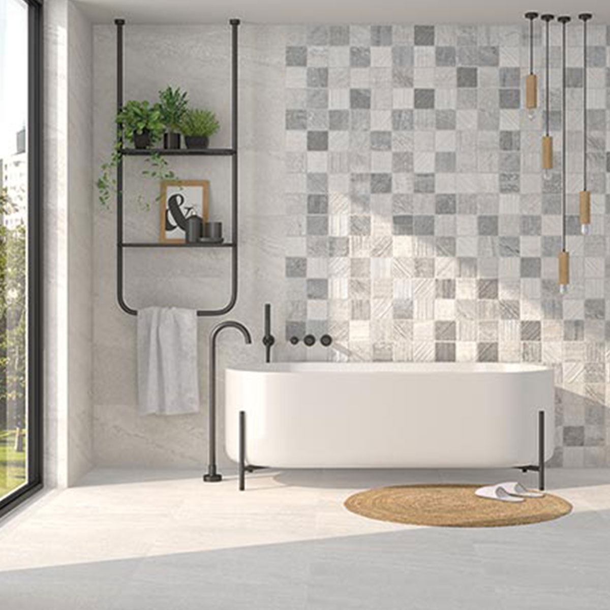 Salle de bain avec revêtement Rho Zafora-R Multicolore Mat 32x99
