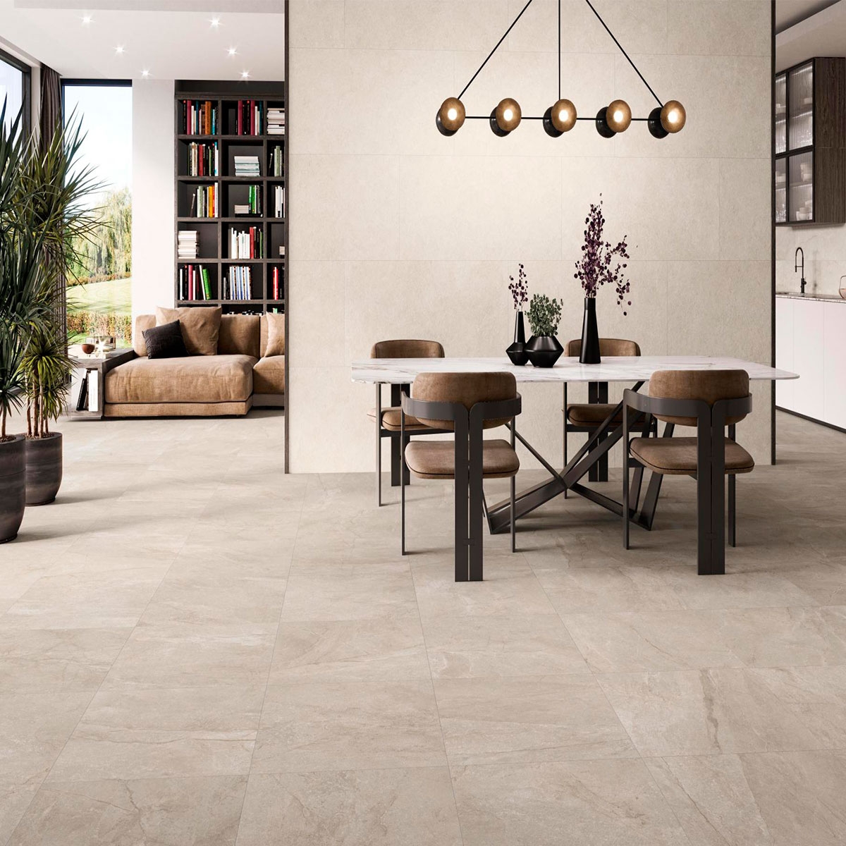 Interior com CR Wells Areia Polida Pavimento 120X120