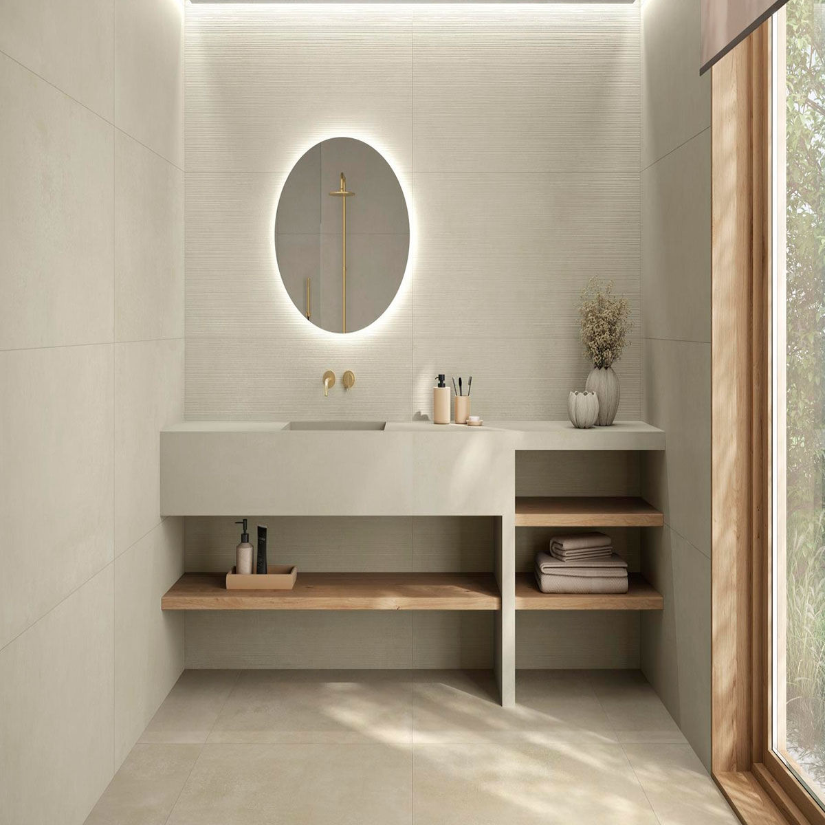 Baño con Bogart Marfil Relieve 60x120 (Caja de 1.44m2)