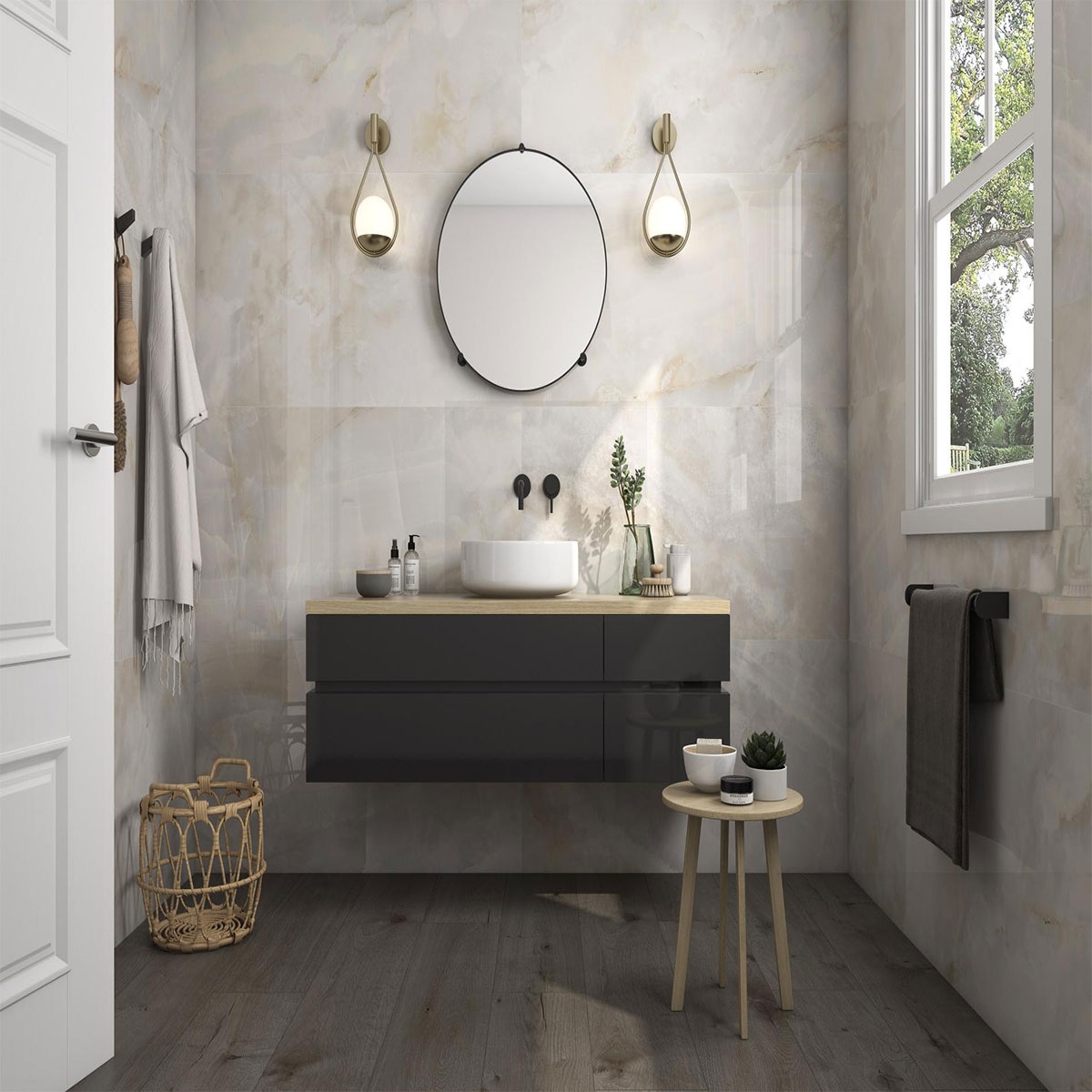 Casa de banho com pavimento CR Sardonyx Branco 120x120