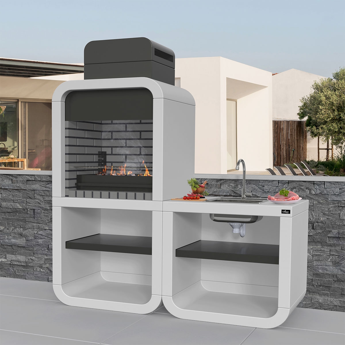 Exterior con Barbacoa Belém Frigo Gris-Negro