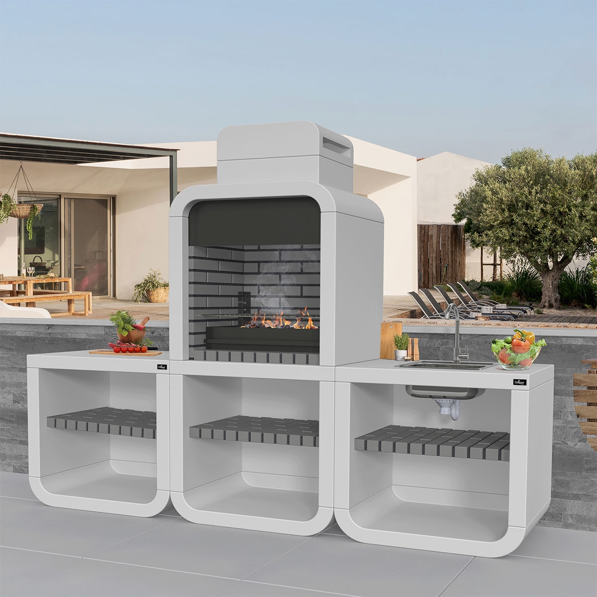 Exterior con Barbacoa Belém Frigo Gris-Blanco - 2