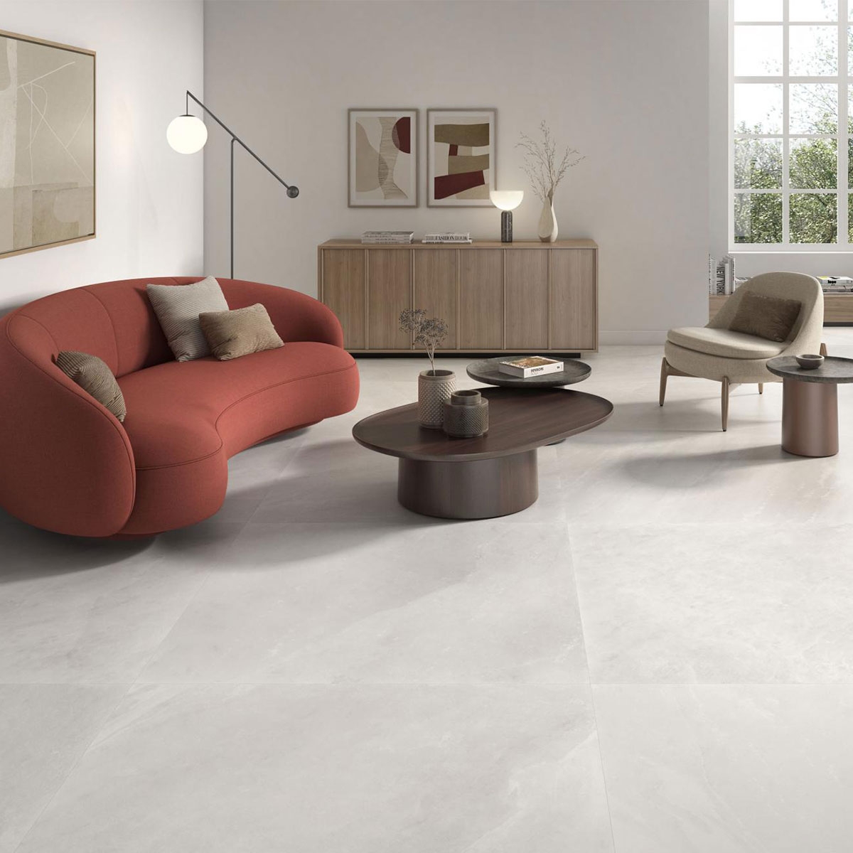 Interior com pavimento Prince White 120x120