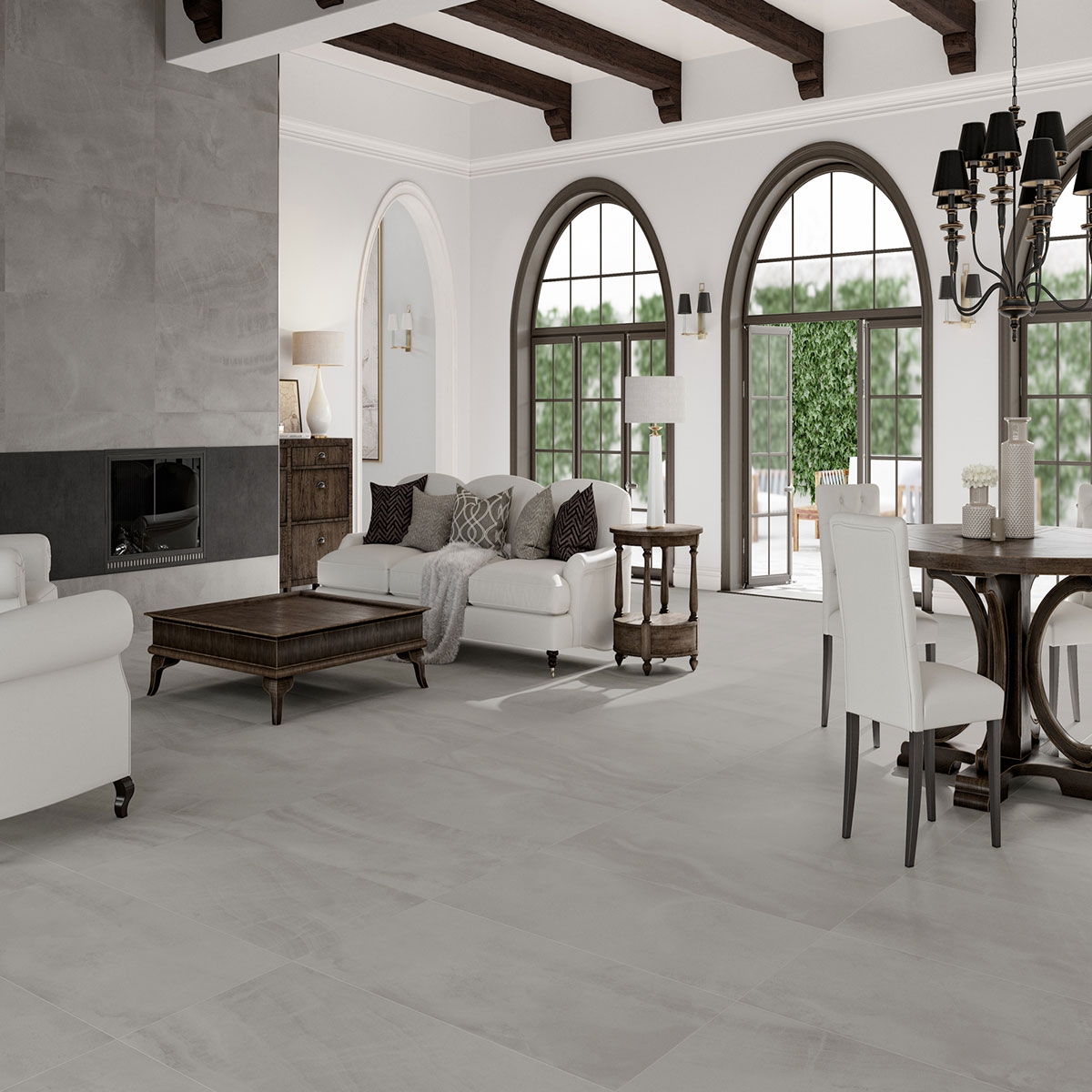 Interior con pavimento Durango Greige 60x120