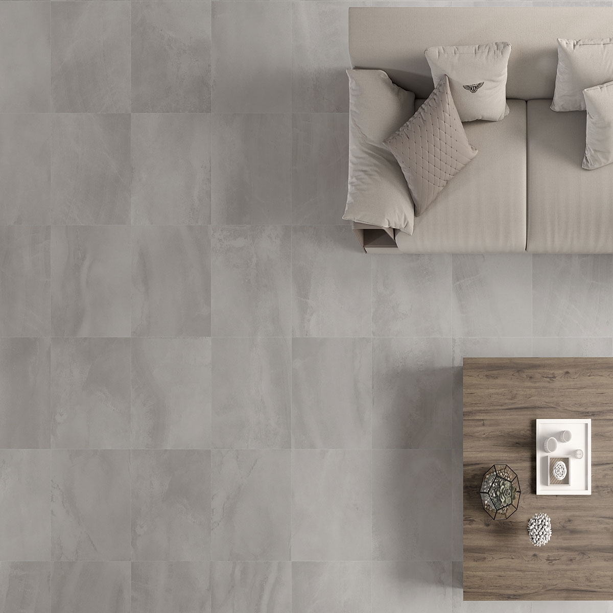 Interior con pavimento Durango Greige 60x60