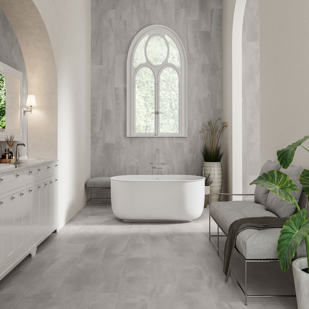 Salle de bain avec revêtement Durango Greige 30x60