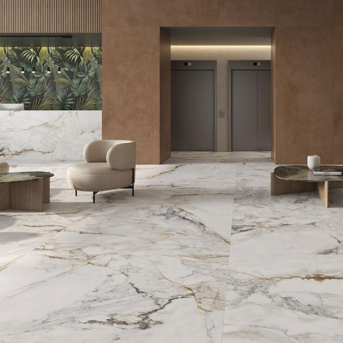 Interior com pavimento CR Pisa Gold 120x120