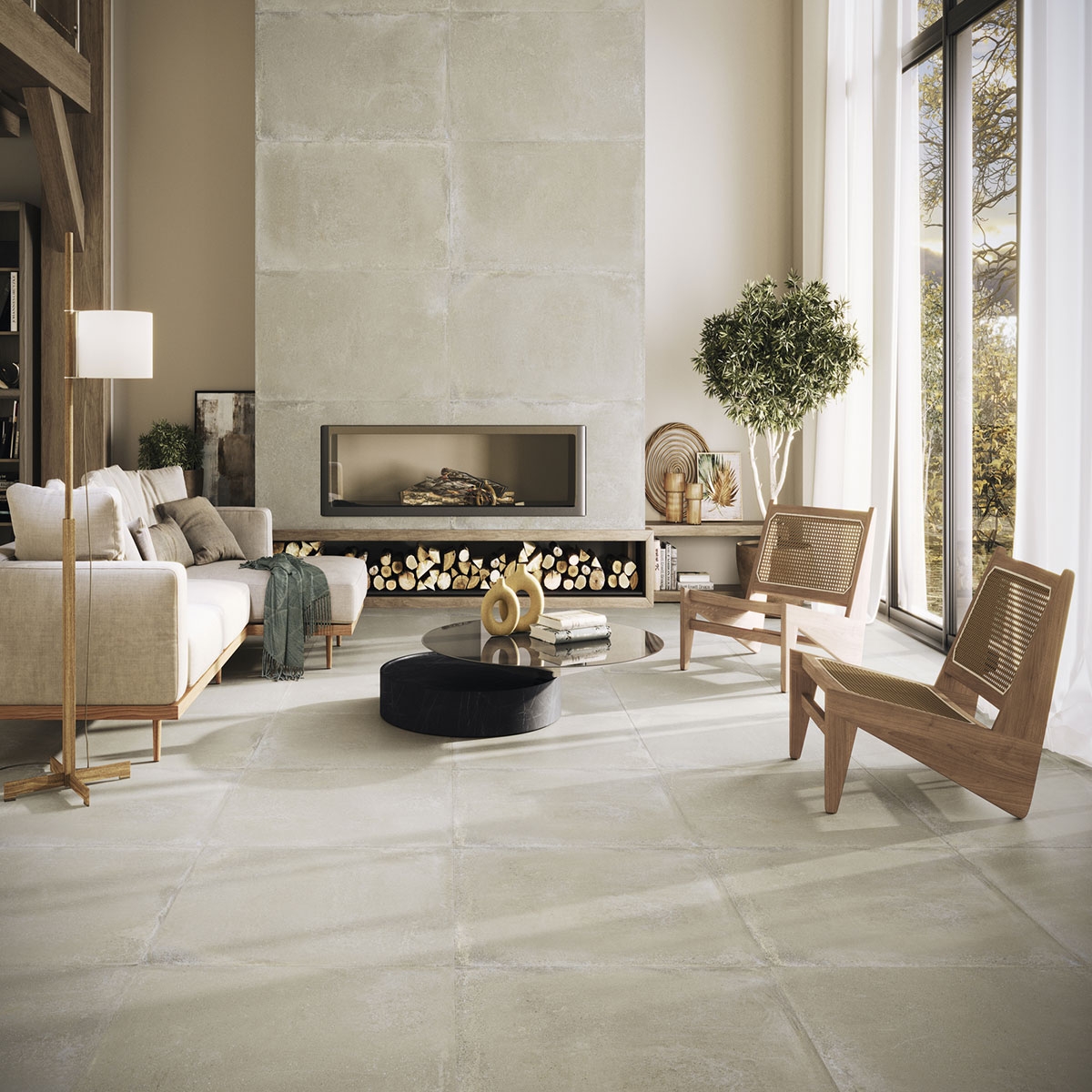 Interior con pavimento Davenport Beige 90x90