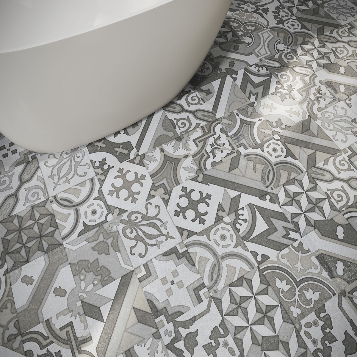 Baño con pavimento Davenport Hydraulic 75x75