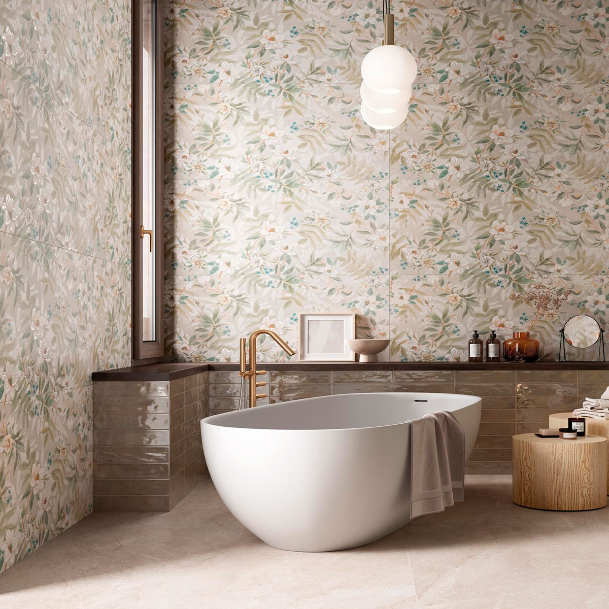 Salle de bain avec sol CR Wells Cream Mate 60x120
